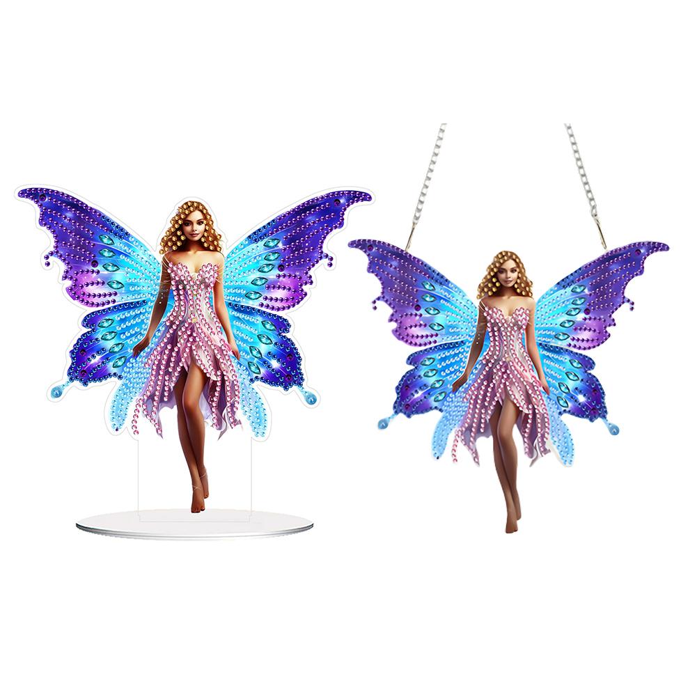 

2pcs Butterfly Fairy 2D/Flat DIY 5D DIY Diamond Painting Dots Pendant Diamond Painting Set Window Hanging Art for Home Decor