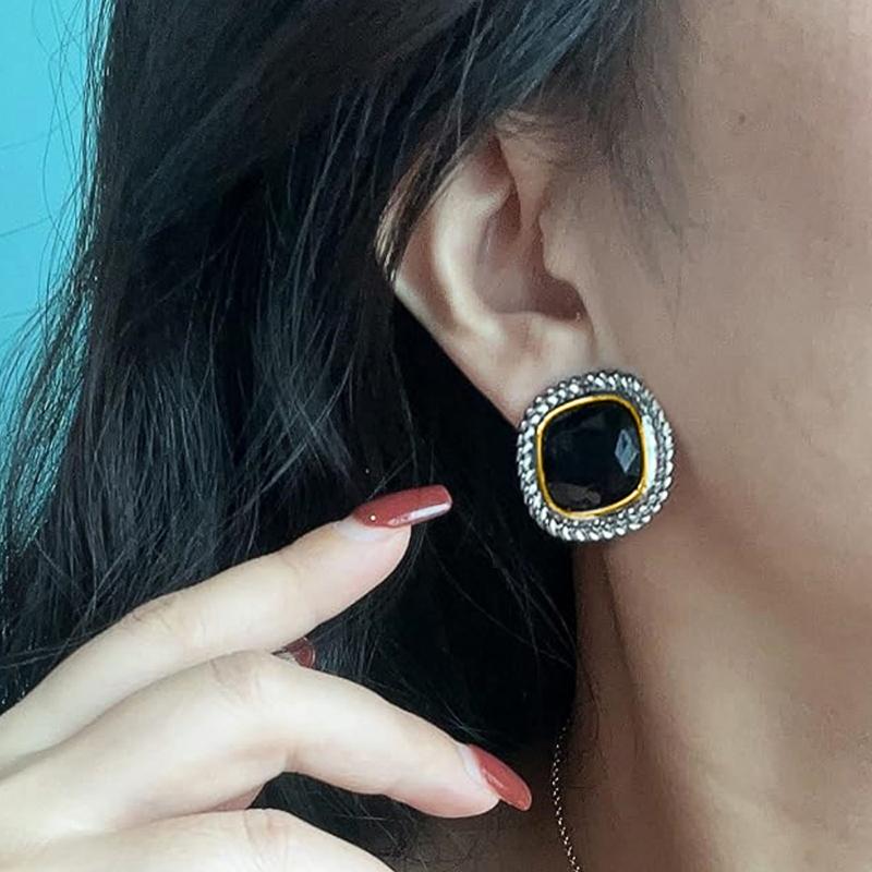 Boucles d'Oreilles Puces Exquises et Originales Huitan avec Zircone Cubique Noire Accessoires Scintillants Charmants pour Femme Tempérament Fête