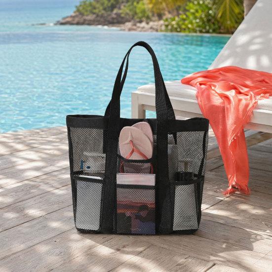 Mesh Beach Bag, Large Capacity Foldable Tote Bag, Sandproof Dirt-Resistant Portable Fitness Shower Bag, for Beach And Swimming Pool