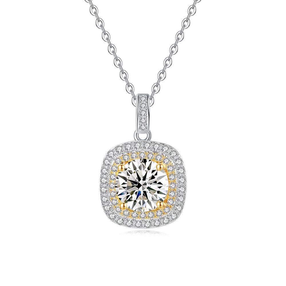 925 Sterling Silver Moissanite Inlaid Pendant Necklace - European & American Niche Design