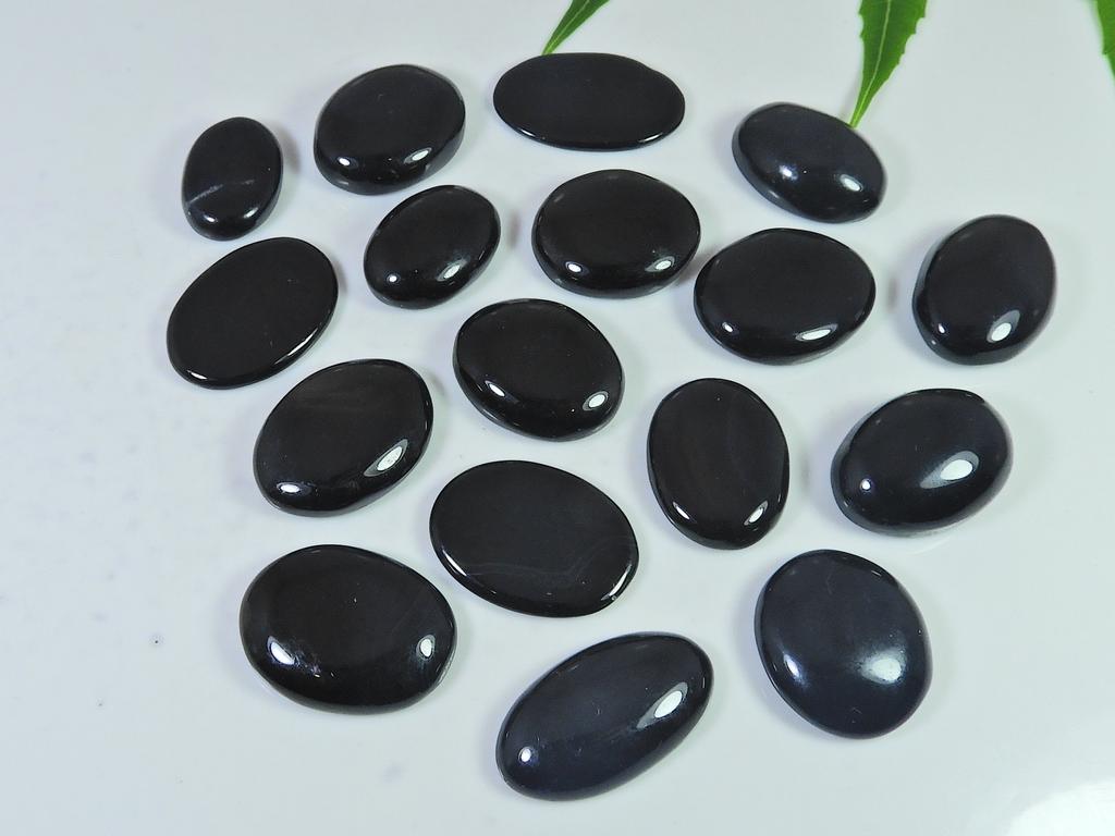 289Cts. Natural Black Onyx Oval Cabochon Loose Gemstone 17Pcs Lot 18-22MM RQ-2553