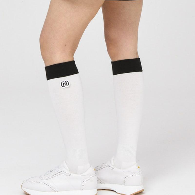 DOYOUKNOWMC ALL SEASON Color Block Rib White Wappen Decorated Knee Socks