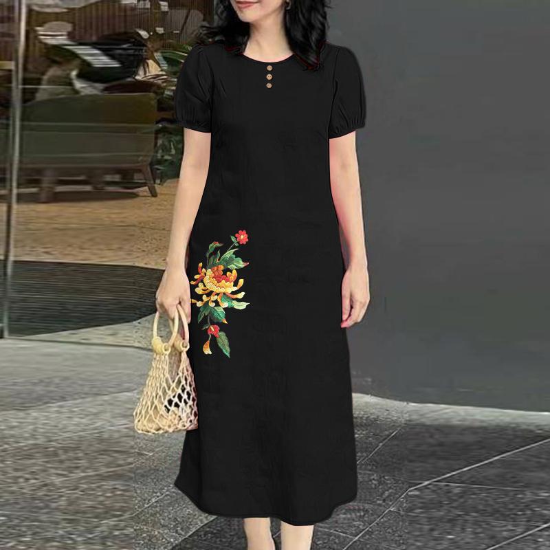 ZANZEA Women Daily Casual Round Neck Short Sleeve Floral Print Dress