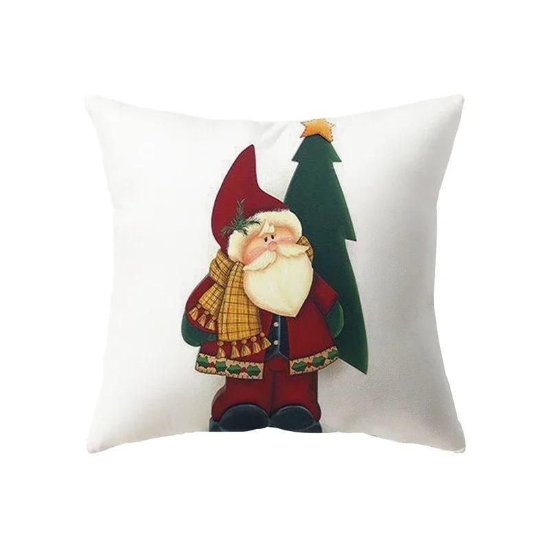 Cute Santa Claus Merry Christmas Printed Pattern Cushion Cover Home Living Room Sofa Decoration Polyester Pillow