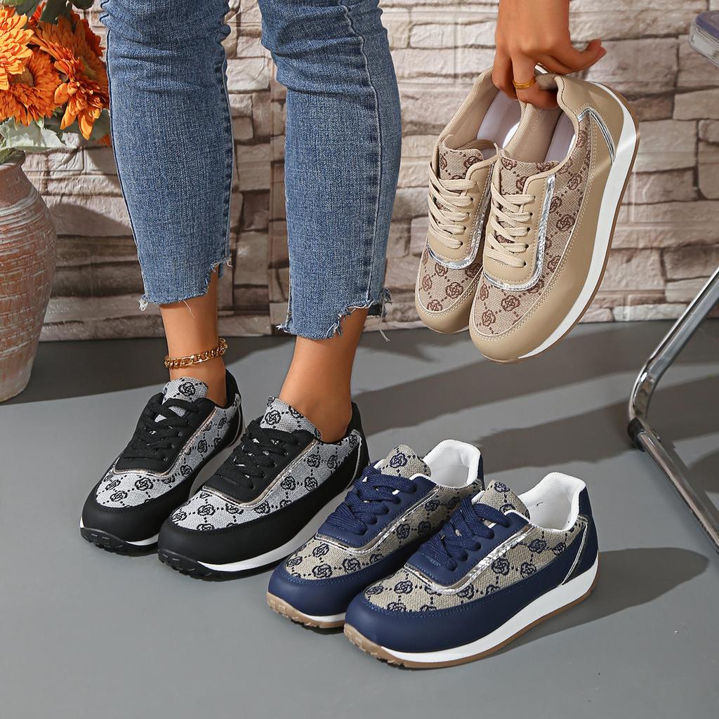 Fashion Fashion Platform Sneakers Women Round Toe Lace Up Sports Shoes Contrast Color Woman 2025 Spring Comfortable Walking Shoe CANVAS