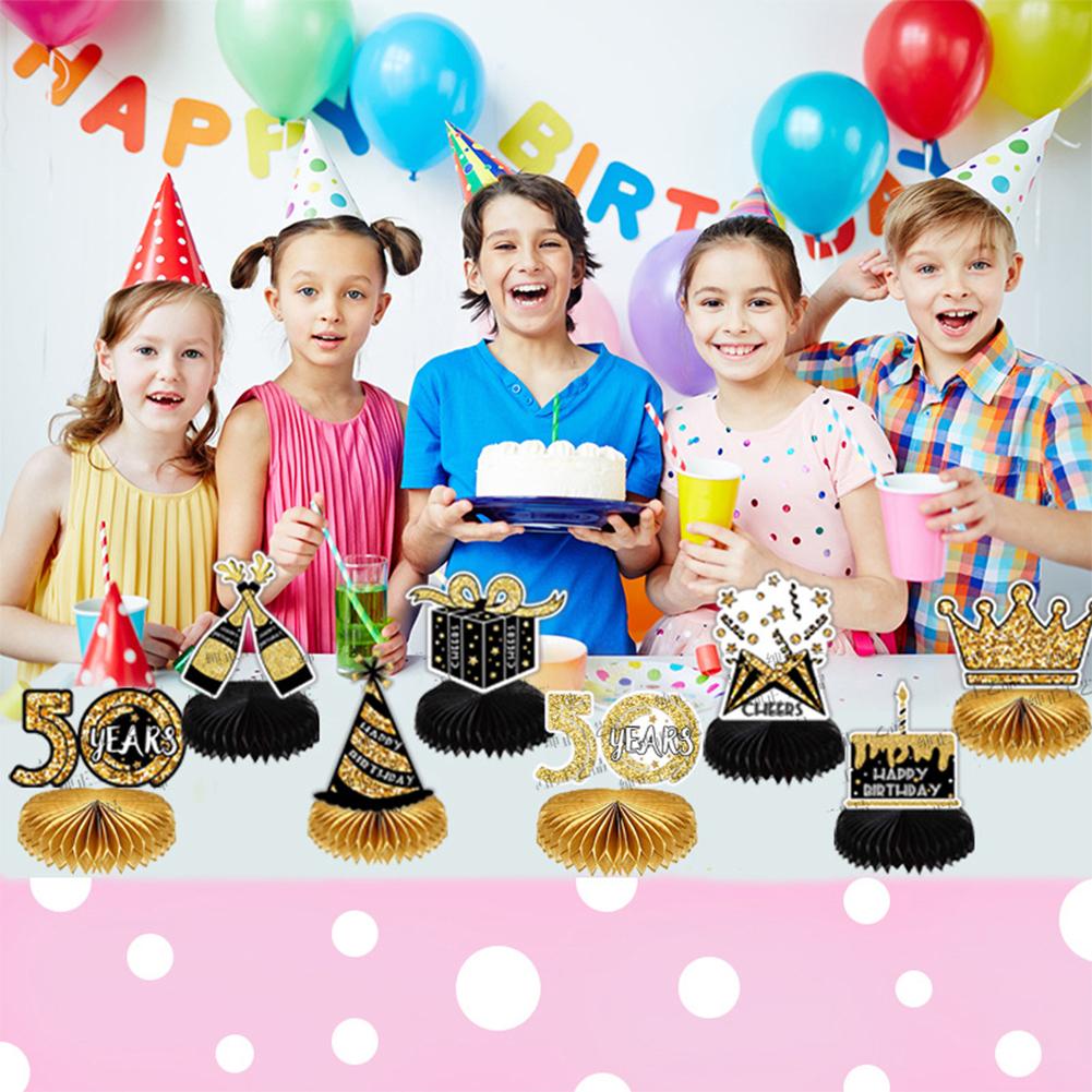 8 Pcs/set Paper Birthday Party Honeycomb Ball Decoration 18/40/50/60-year-old Desktop Gifts Decoration Photo Favor Booth Props