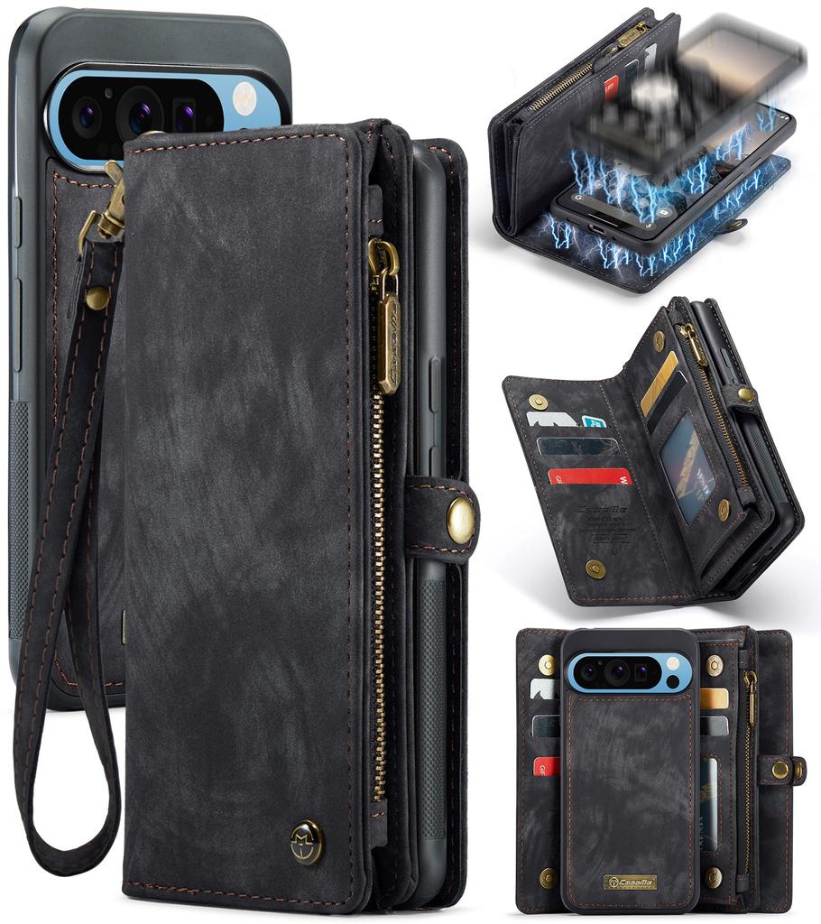 For Google Pixel 9 Pro XL Phone Cases CASEME 008 Leather Cover with Detachable Wallet and Strap