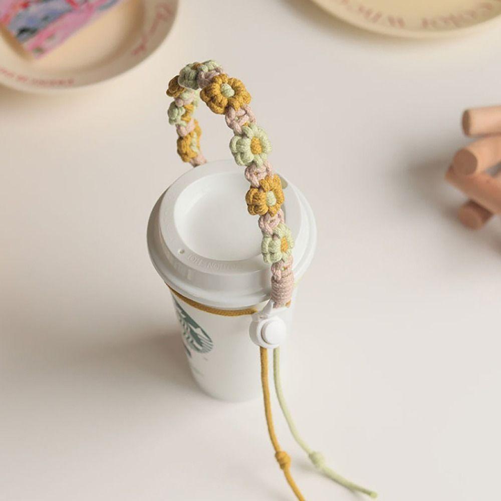 Handmade Cup Carrying Strap Flower Packaging Strap Water Bottle Handle  for Coffee Milk Tea Cup