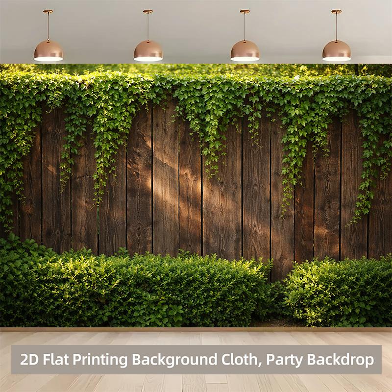 1 Piece of 2D Background Fabric Polyester Background Fabric for a Party Banner Wooden Fence Covered with Green Plants