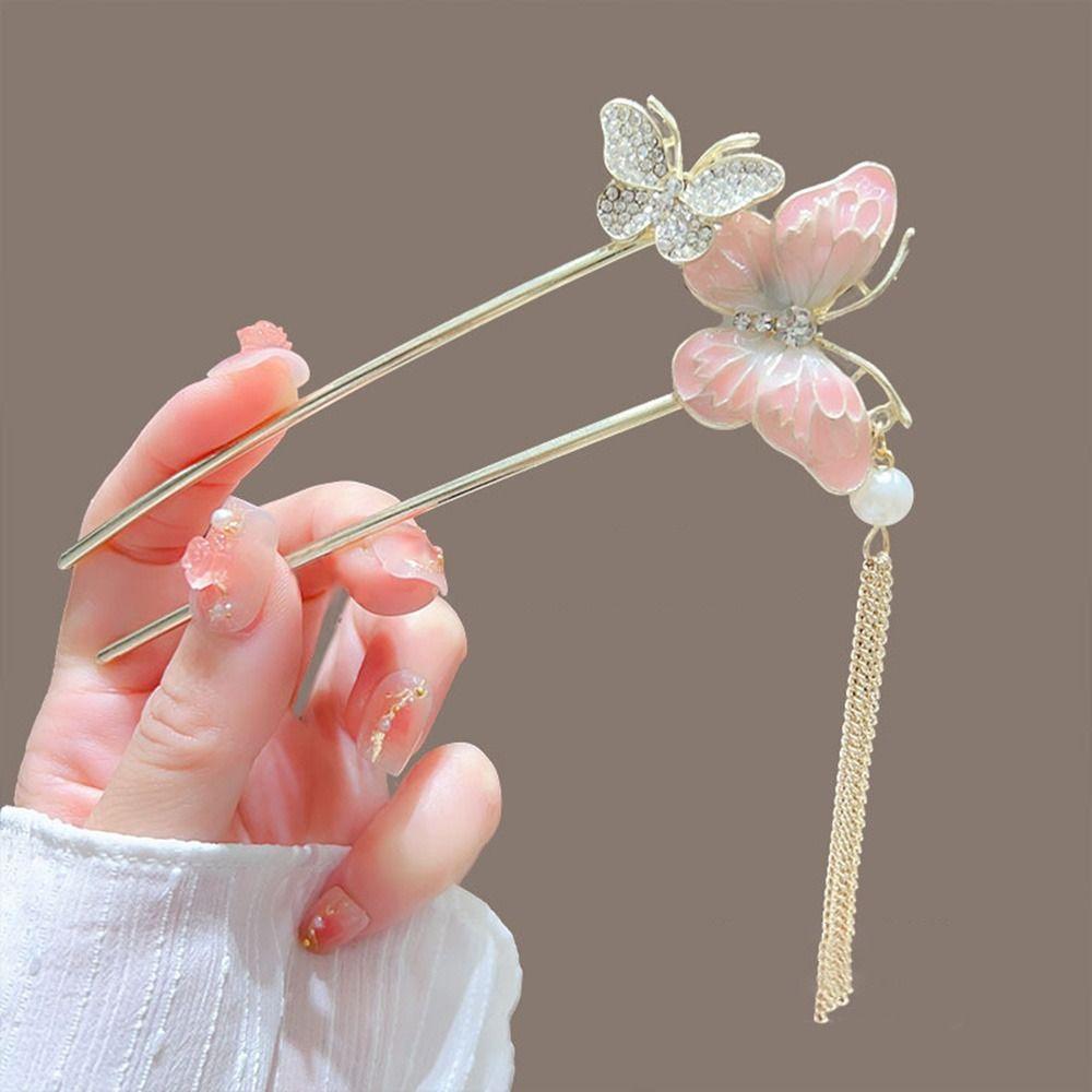 Legierung Haarnadel Quaste Blume Dutt Werkzeug Hochsteckfrisuren Kopfschmuck Vintage U-förmige Haarnadeln für Damen