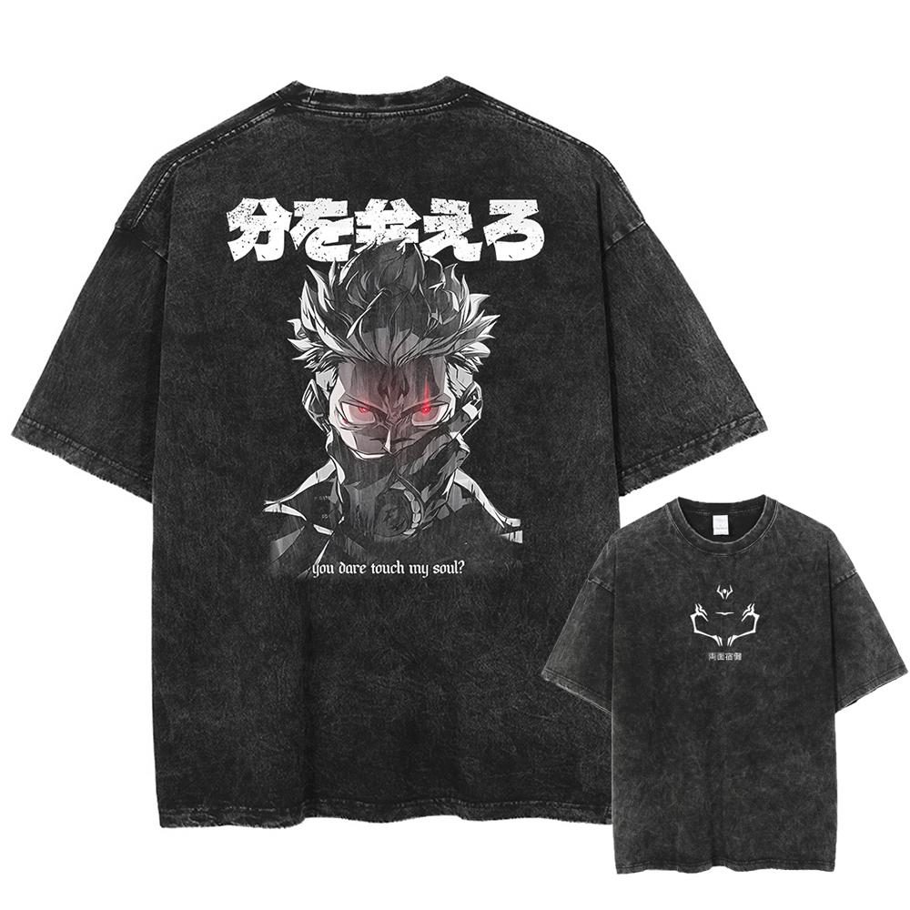 Japan Anime Jujutsu Kaisen Ryomen Sukuna Graphic Washed TShirt Men Oversized Casual Tshirts Harajuku Male Vintage Cotton T Shirt