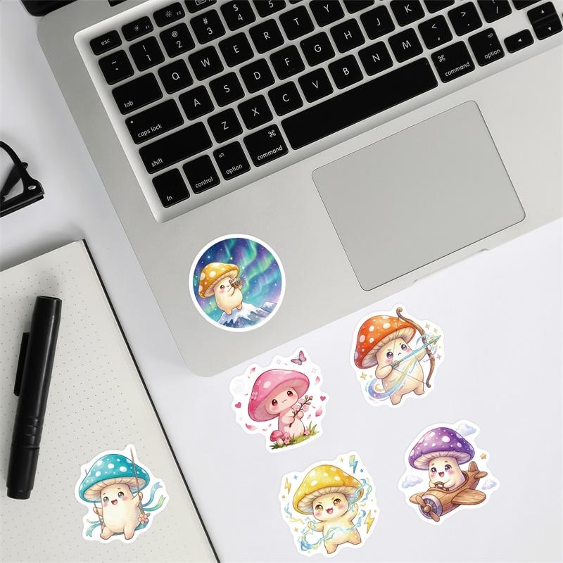 10/30/56PCS Cartoon Mushroom Man PVC Sticky Sticker Stationery DIY Children's Laptop Luggage Skateboard Decoration Scrapbooking