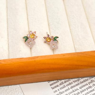 Enie Benny Monet Garden Oil Painting Wind Contrast Color Flower Earrings Women'S Small Delicate Freshwater Earrings