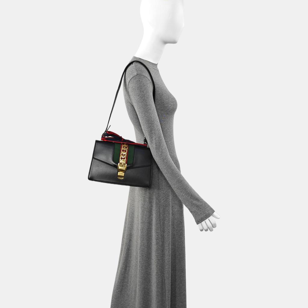 [Pre-Owned] Sylvie Gold Buckle Striped Webbing Thin Shoulder Strap Shoulder Crossbody Handbag Small - Good #RF4W08