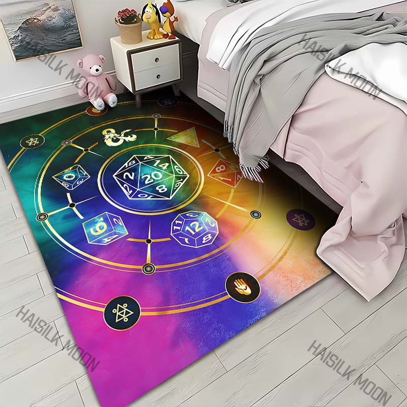 

Rainbow arcane circle polyhedral dice Print Carpet for Living Room Bedroom Sofa Home Decor Rus Non-slip Floor Mat Luxury Gift 40x60cm