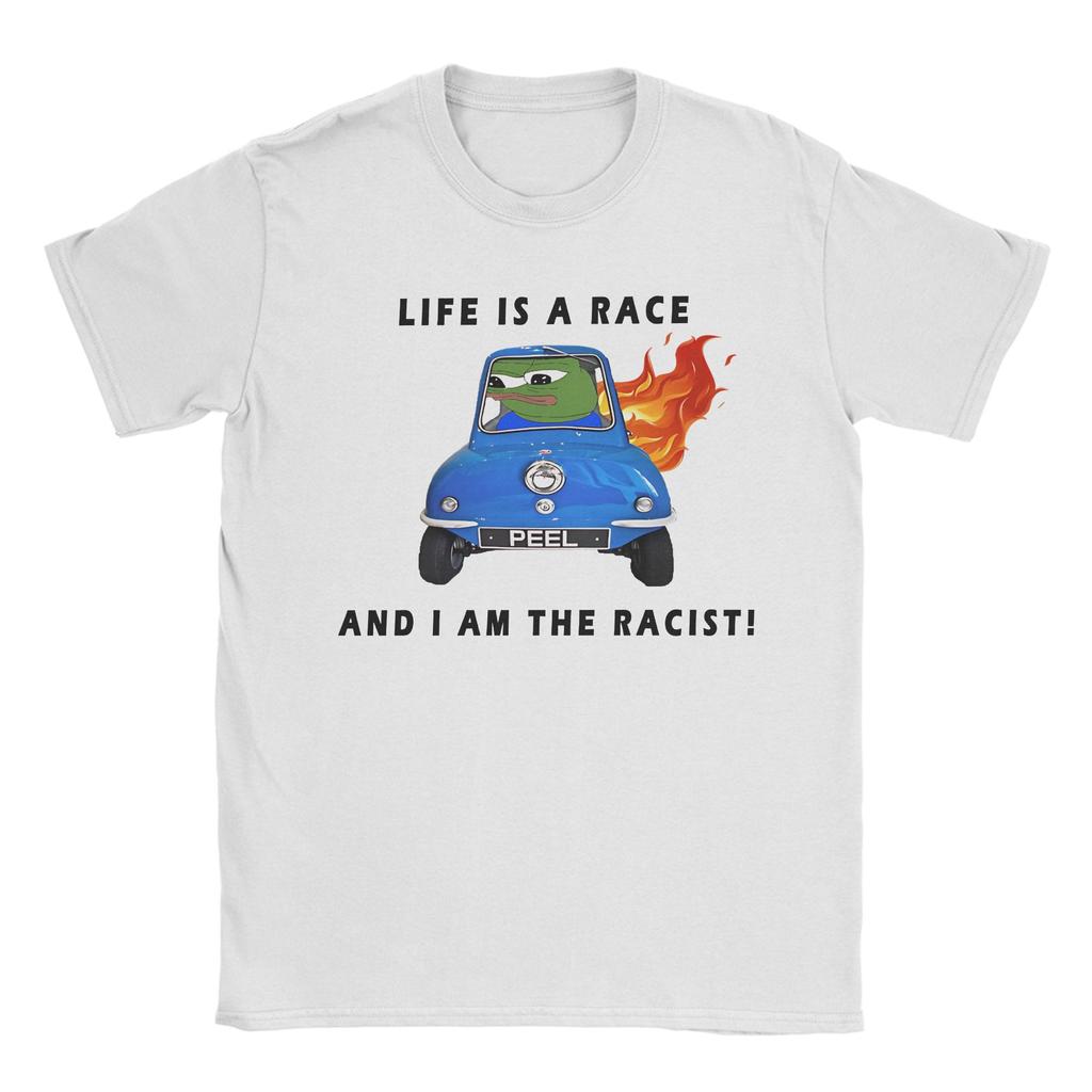 Herren Damen Bedrucktes Das Leben ist ein Rennen, und ich bin der rassistische Pepes der Frosch T-Shirt 100% Baumwolle Frosch Lustiges Meme T-Shirts Kleidung