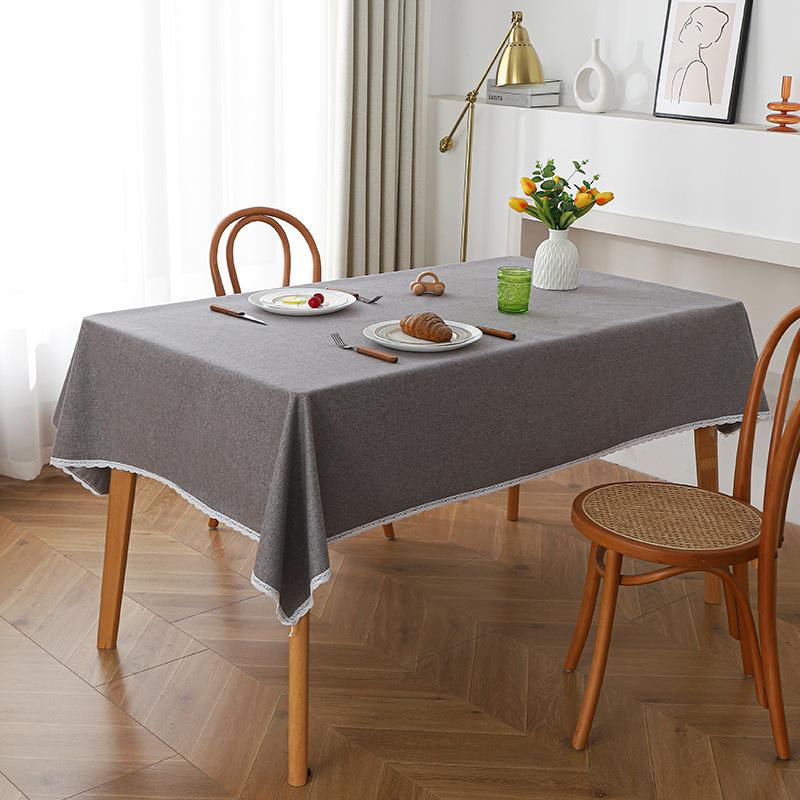Tablecloth Waterproof and Oil-proof Household High-end Solid Color Tablecloth Lace Rectangular Tablecloth Dirt-resistant and Wear-resistant