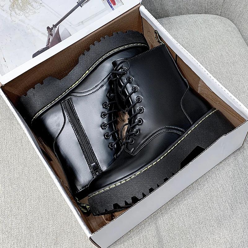 New Mid Calf Boots Women Winter Fashion Lace-up Ladies Chelsea Zipper Botas Mujer Boots Sports Platform Heel Ladies Shoes