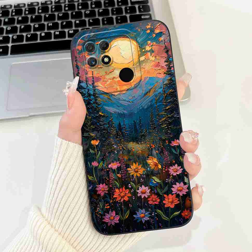 For Realme Narzo 50A Case RMX3430 Colorful Flowers Soft Silicone Cover For Oppo Realme Narzo50a 6.51" Fashion Protective Shell
