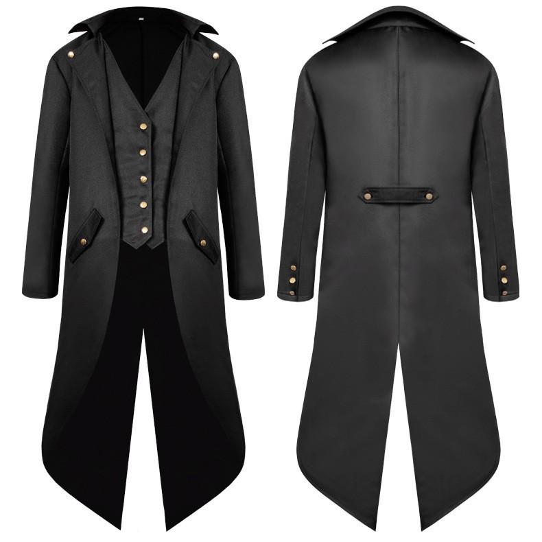 

Gothic Medieval Tailcoat Jacket Vest Suit Men Halloween XXXL чорний