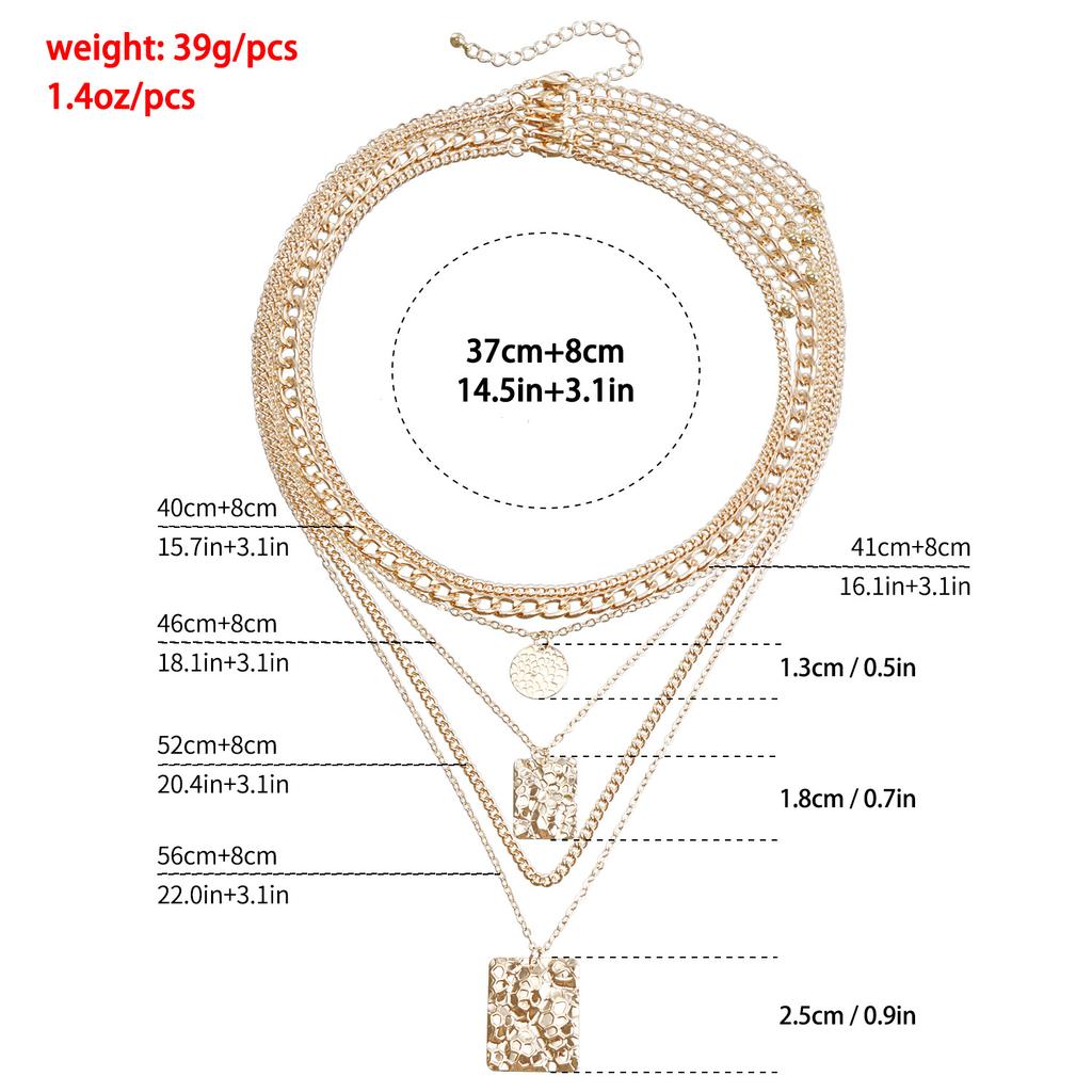ins metal chain stacked necklace, sweet and cool snakeskin pattern geometric pendant necklace