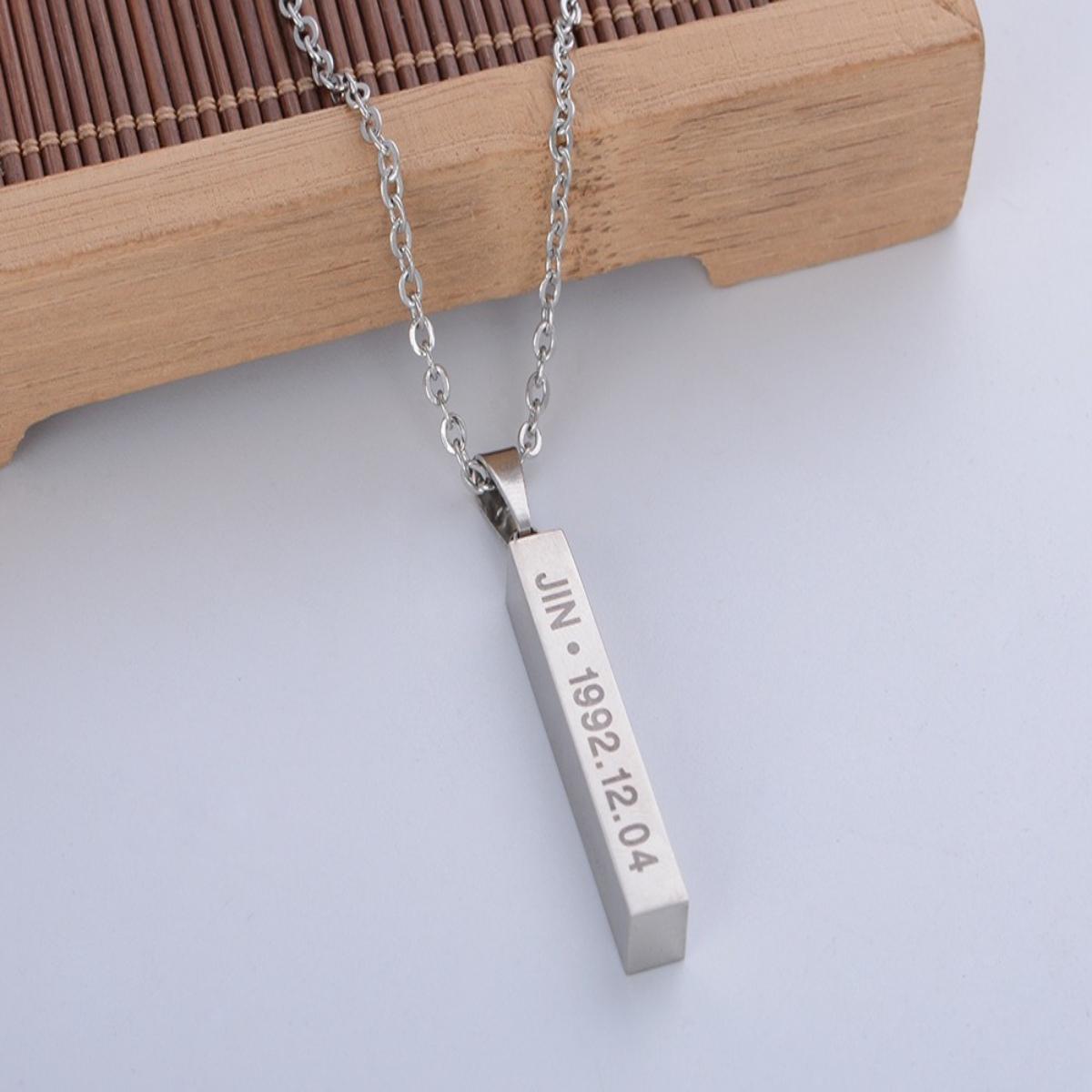 

BTS Personalized Bar Necklace, Engraved with Member Name & Birthday/Debut Date, Pendant for ARMY Fans, Kpop Idol Jewelry Gift JIN
