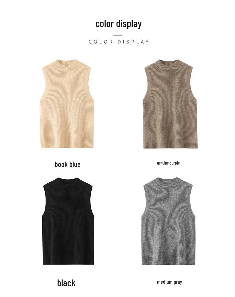 Pure Cashmere Slim-Fit Sleeveless Turtleneck Vest for Autumn/Winter