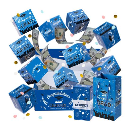 

2026 Graduation Explosion Gift Box, DIY Pop Up Money Holder Box, Folding Bounce Cash Gift Card Box for Grad Party Supplies синий