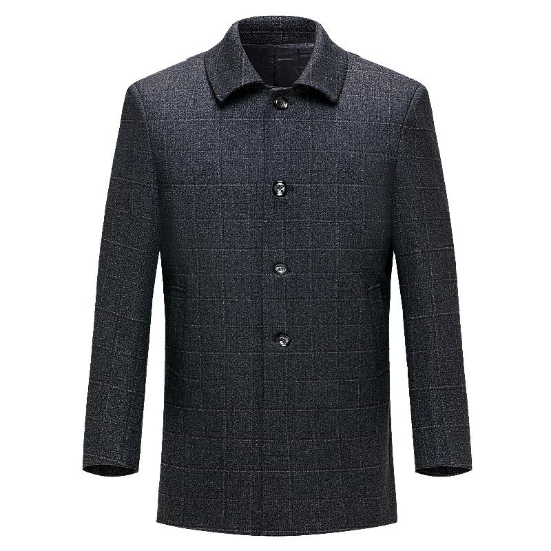 Autumn and Winter Thick Wool Windbreaker Middle-aged Men's Mid-length Business Coat Jacket Dad's Large Size Buttoned Top