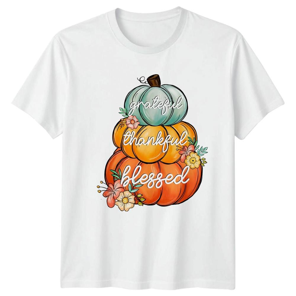 Grateful Thankful Blessed Unisexs TShirt Pumpkin Stack Autumn Thanksgiving S