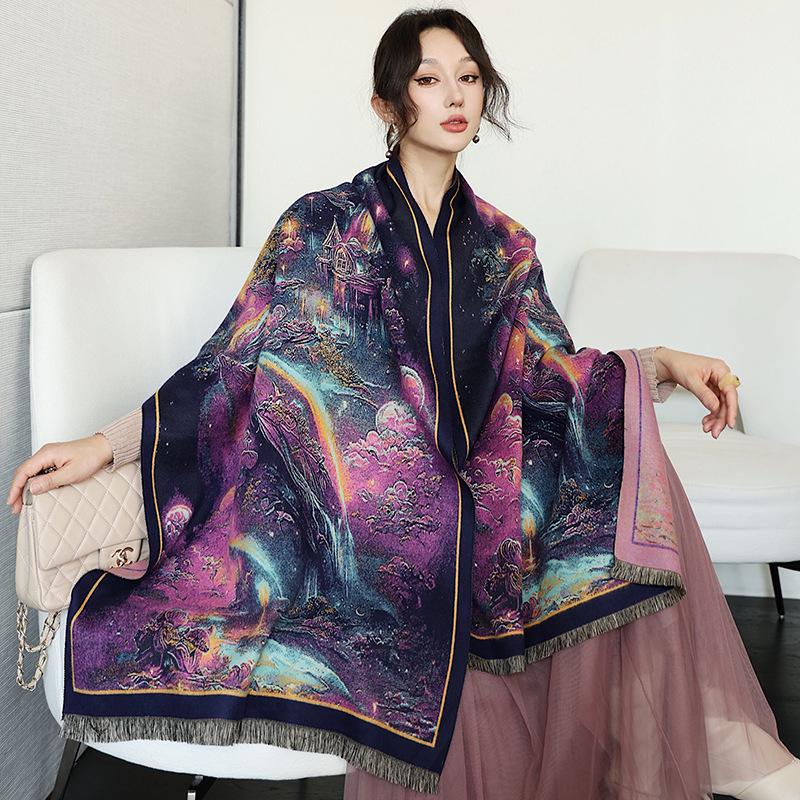 Peony Jacquard Chinese-Style Double-Sided Shawl Scarf – Warm & Versatile for Women In Autumn and Winter.