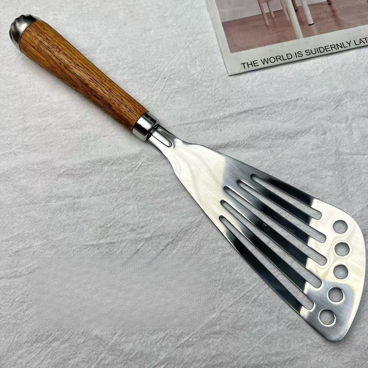 

1PC Kitchen Gadget Set Stainless Steel Pear Wooden Handle Potato Mud Press Fried Fish Shovel Rice Spoon Kitchen Tools
