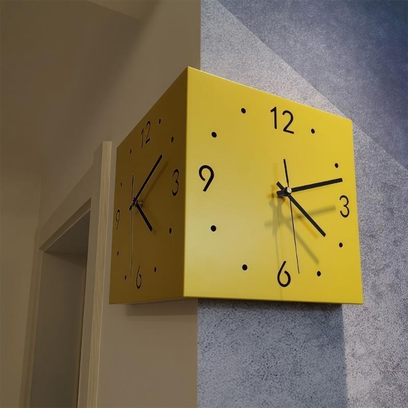 Double Sided Corner Wall Clock,Decorative Wall Clocks with Light for Living Room Decors Wall Mounted Angles Clocks Gift