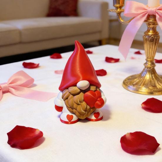 Valentine's Day Gnome Figurine 3D Printed Red Love Heart Gnome Statue for Indoor Home Table Tiered Tray Decor Romantic Gift for Him Her Wedding
