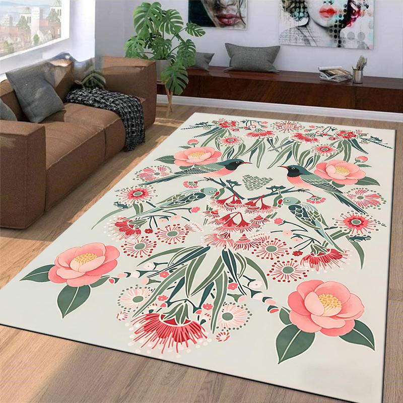 Floral Bird Pattern Carpet In Pastel Colors for Living Room Decor Suitable for Use As an Anti-slip for Living Room Bedroom Sofas