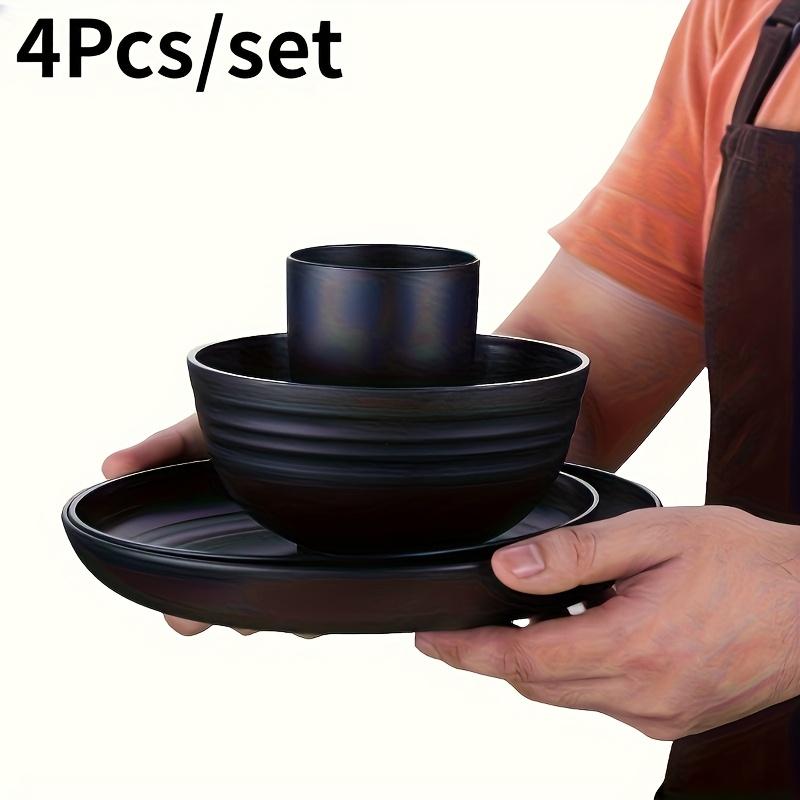 

Набор столовых приборов из черного ПП, 4 шт./набор, тарелка, многоразовый набор пластиковой посуды для семейного пикника, блюдо, миска, чашка, столовые приборы, для вечеринки на открытом воздухе, кемпинга чёрный