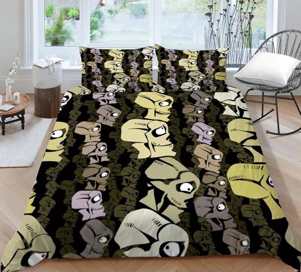 Bed Cover Home Bedclothes Bedding Set 2/3pcs 3D Skull Printing Microfiber Washable Bed Quilt Cover Set