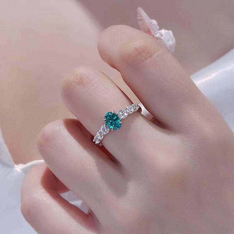 New In High Quality Exquisite Shining Paraiba Rings For Women Fashion Green Gemstone Light Luxury Fine Jewelry Gift Adjustable