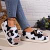 Fashion Lovely Cartoon Cow Fur Slippers for Women Mix Color Faux Fur Plush Slippers Woman Slip On Warm House Cotton Shoes Female