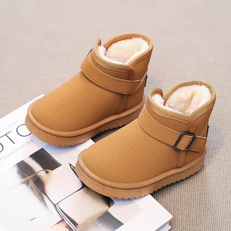 Kış Çocuk Polar Astarlı Kalınlaştırılmış Kar Botları Kaymaz Yumuşak Tabanlı Sıcak Kolay Giyilen Pamuklu Ayakkabılar