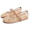 Fashion Summer White Pearl Decoration Mesh Embroidery Ballet Flats Women Elegant String Bead Flat Sandals Light Mary Jane Designer Shoes