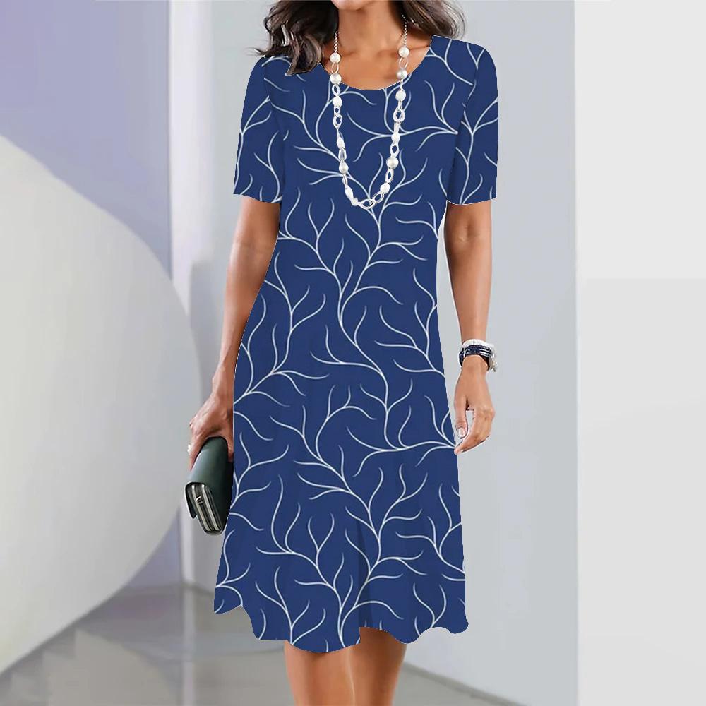 2026 Summer Fashion Personality Printing O-neck Short-sleeved Loose Dress Female Sexy Party Dress