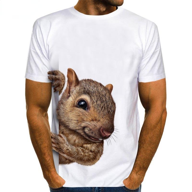Cute Squirrel Graphics T Shirts Summer Fashion Short Sleeve 3D Lovely Animals Printed Mens