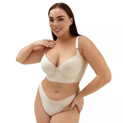 Large Size Smooth Seamless Push-up Bra with Underwire for Deep V and Anti-sagging