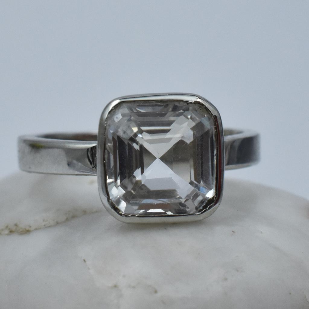 Sterling Silver 925 Natural Sapphire Ring White Ring Size 9.5 Square Gems 21.6Ct ar-3134-sa
