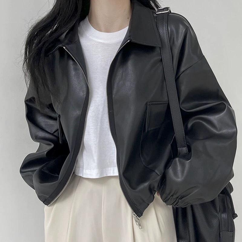 Korean Retro Stand Collar Zipper Long-Sleeve Casual Jacket for Women