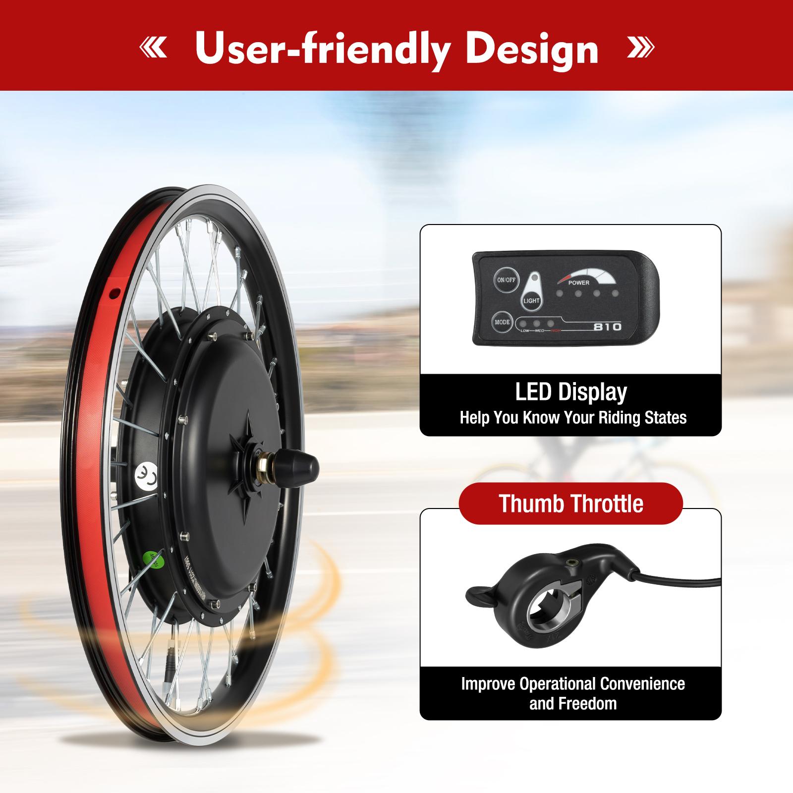 20  Electric Bike Conversion Kit 1000W Front Wheel Motor w/Controller, Thumb Throttle, LED Display