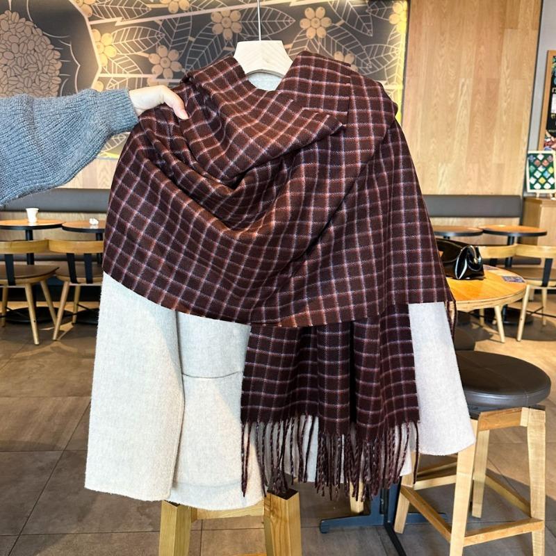 

Red plaid scarf autumn and winter thickened warm couple scarf new retro shawl 65-180CM
