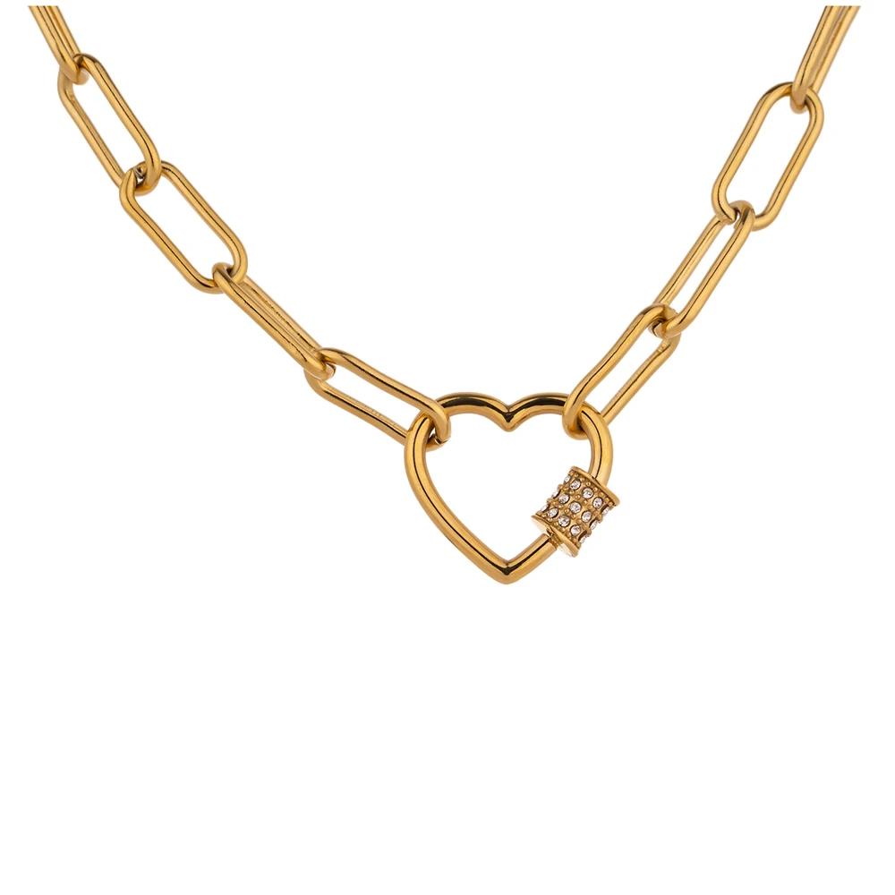 

Yhpup Romantic Heart Stainless Steel Chain Necklace for Women Delicate Cubic Zirconia 14 K Plated Choker Jewelry Accessories