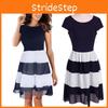 Premium Quality Women Chiffon Striped Dress With Short Sleeves And Zipper Closure